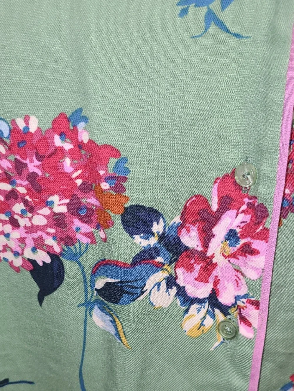 Joules Sleeptight Light Greenflo Cotton Green Mint Floral Pajama Set w/Pink Trim